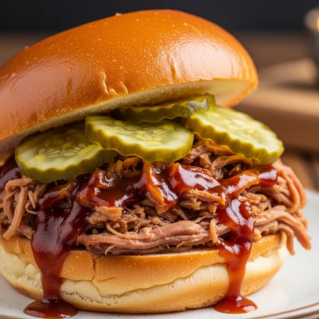 Pulled BBQ Pork and Pickles Sandwich